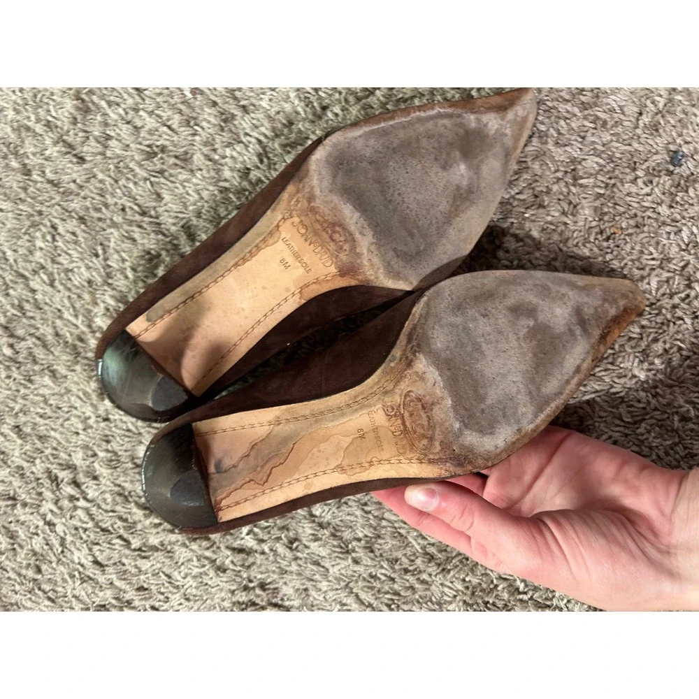 VTG Circa Joan & David Brown Suede Croc Embossed Pointed Toe Pumps Heels 8